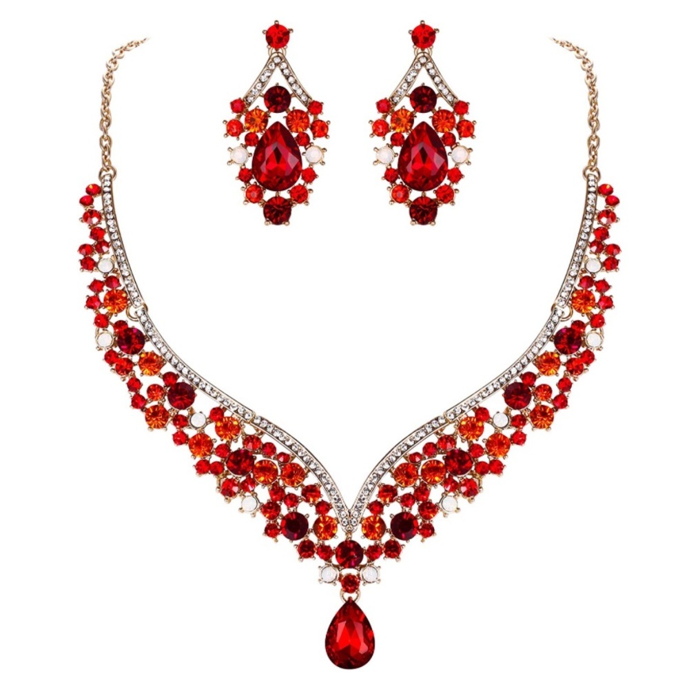 Yellow Gold & Ruby Red Austrian Crystal Teardrop … - image 1
